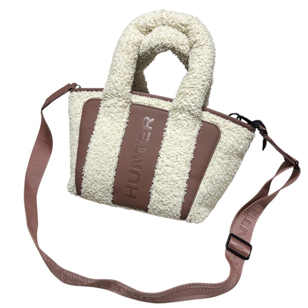 HUNTER ハンター 2WAY ショルダーバッグ ブークレ クリーム ボア