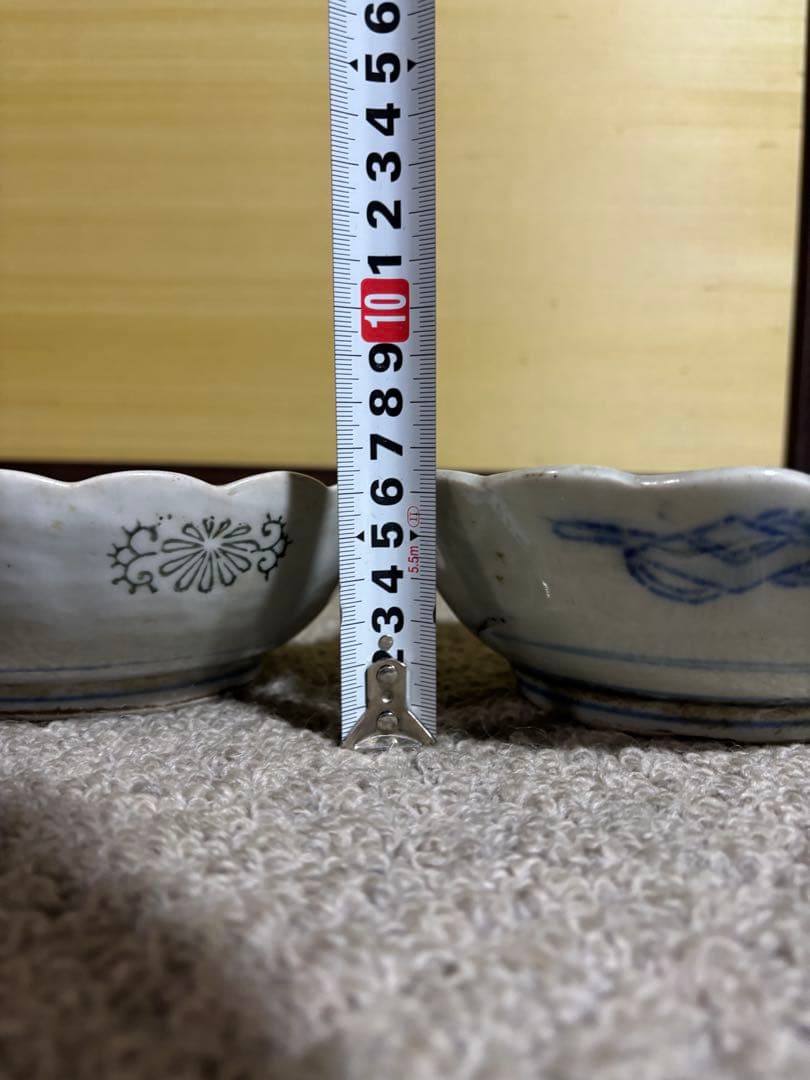 古伊万里 江戸中期〜後期 色絵柘榴文菊花形 草花文 なます皿 手描き 染付 希少