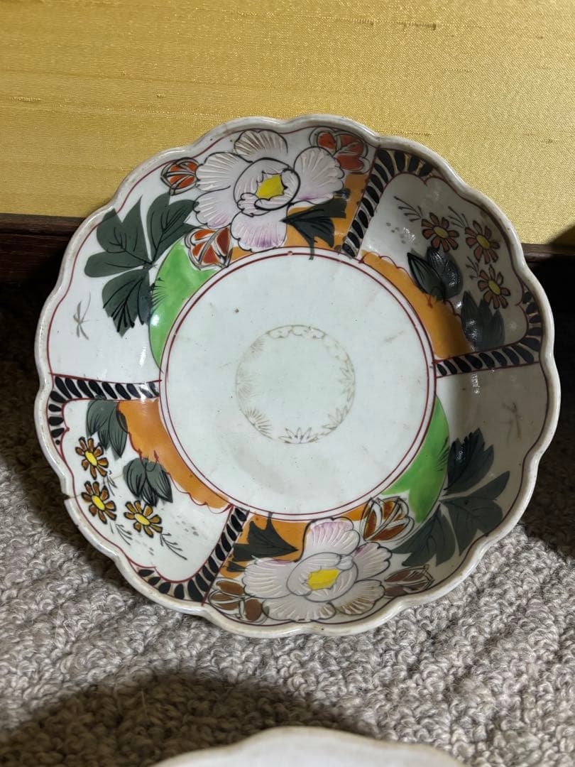 古伊万里 江戸中期〜後期 色絵柘榴文菊花形 草花文 なます皿 手描き 染付 希少