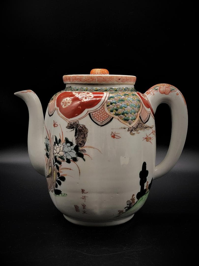 【 色鍋島水瓶 】 肥前官窯松鶴色絵　江戸期　桐箱付き