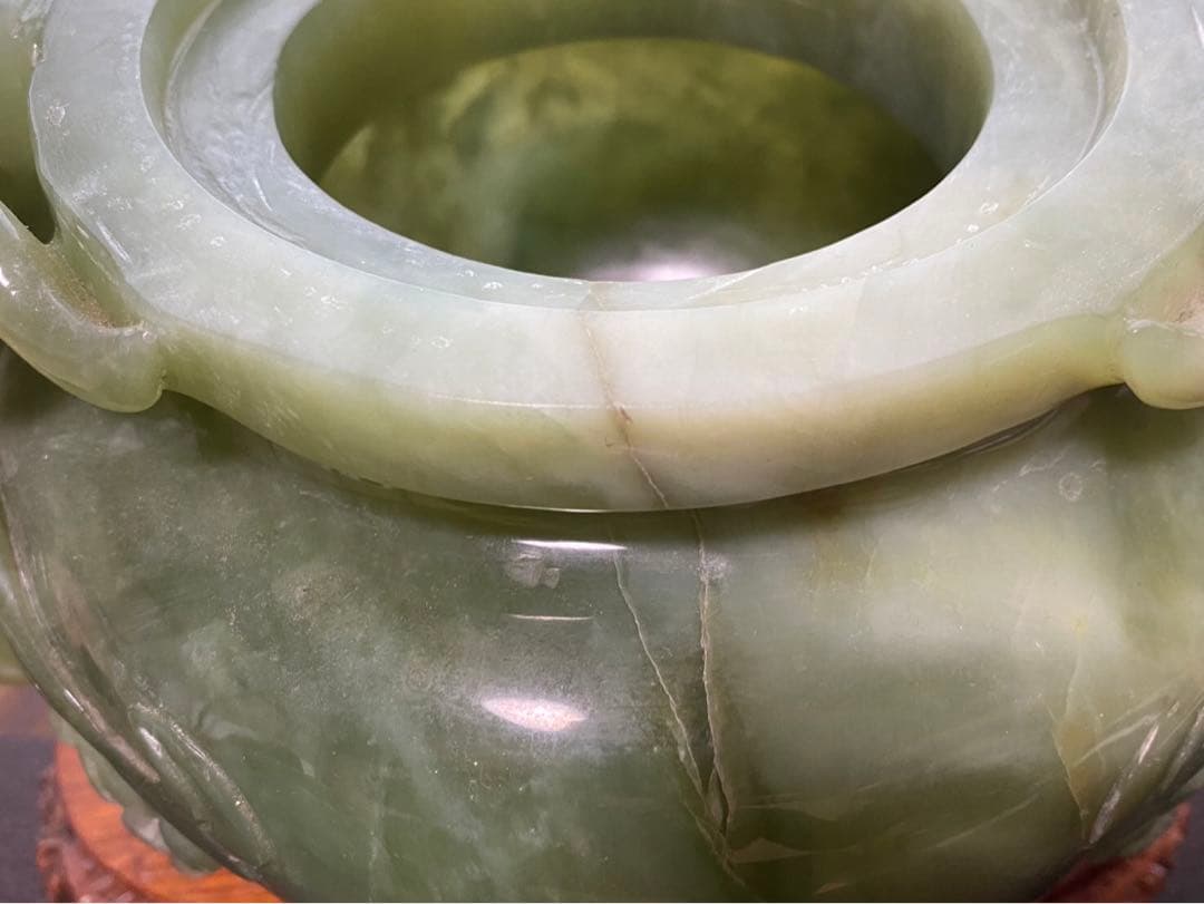 翡翠 玉石 龍双耳龍掴み三足香炉