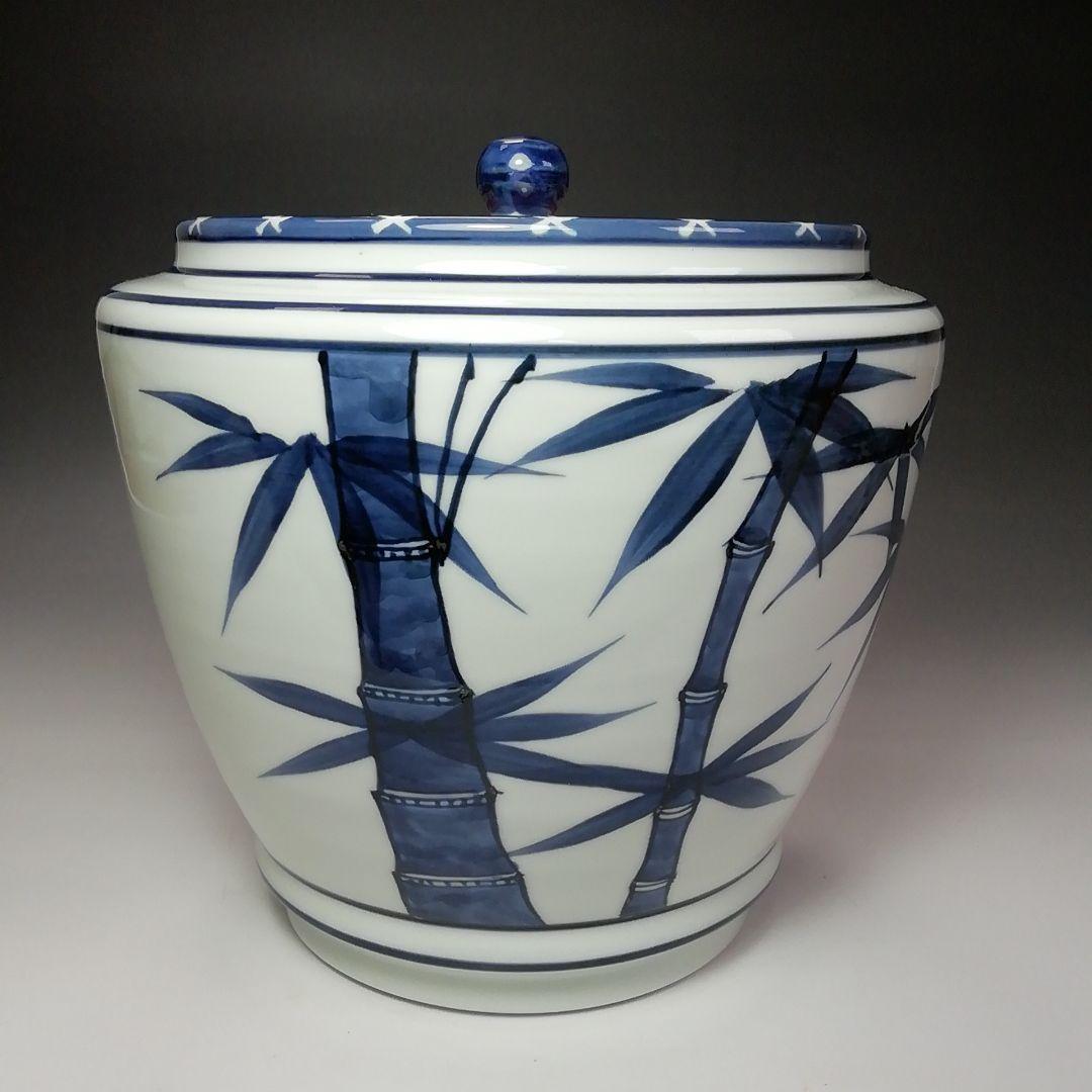 Ｓ６４２　水指　『染付竹』『押小路焼』『庄左衛門造』　共箱　茶道具