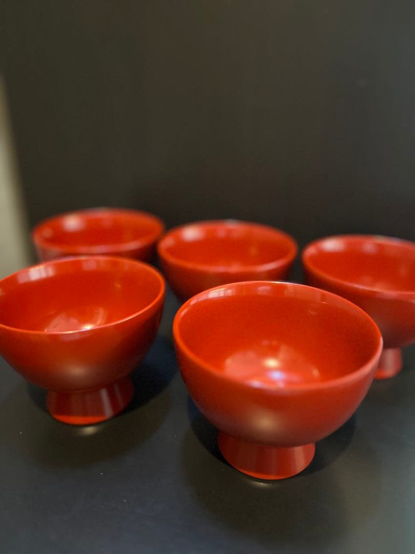 【美品】市中屋　輪島塗漆好椀5客セット(朱色)