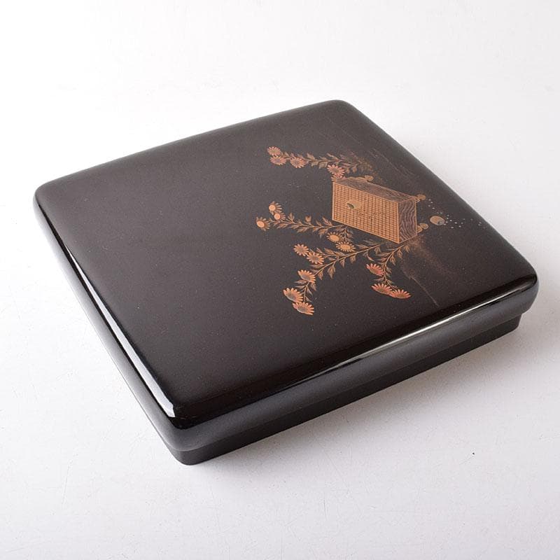 書道具　黒漆　囲碁文　硯箱　水滴・硯・時代箱付　D　R8750