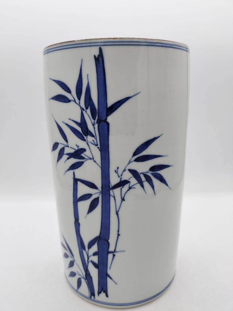 c537 【新品・未使用】細水指 染付 竹 平安手塚祥堂 茶道具