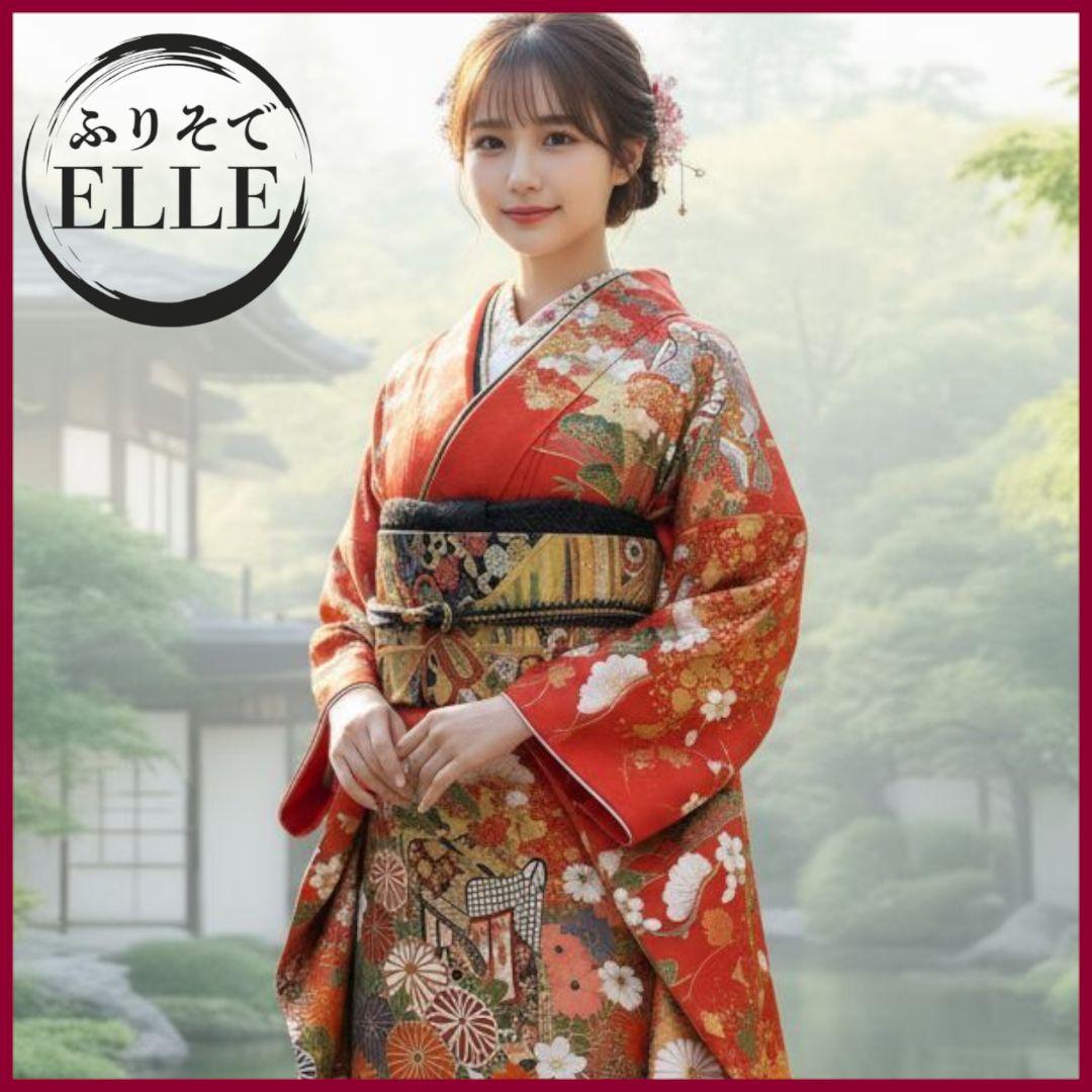 振袖フルセット(7点)・成人式・古典柄・金彩加工・胴裏正絹・高級手縫い・逸品