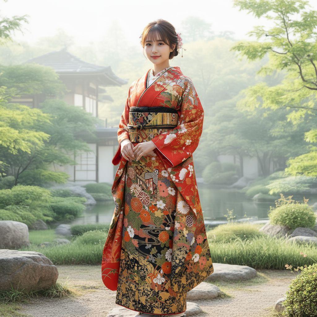 振袖フルセット(7点)・成人式・古典柄・金彩加工・胴裏正絹・高級手縫い・逸品