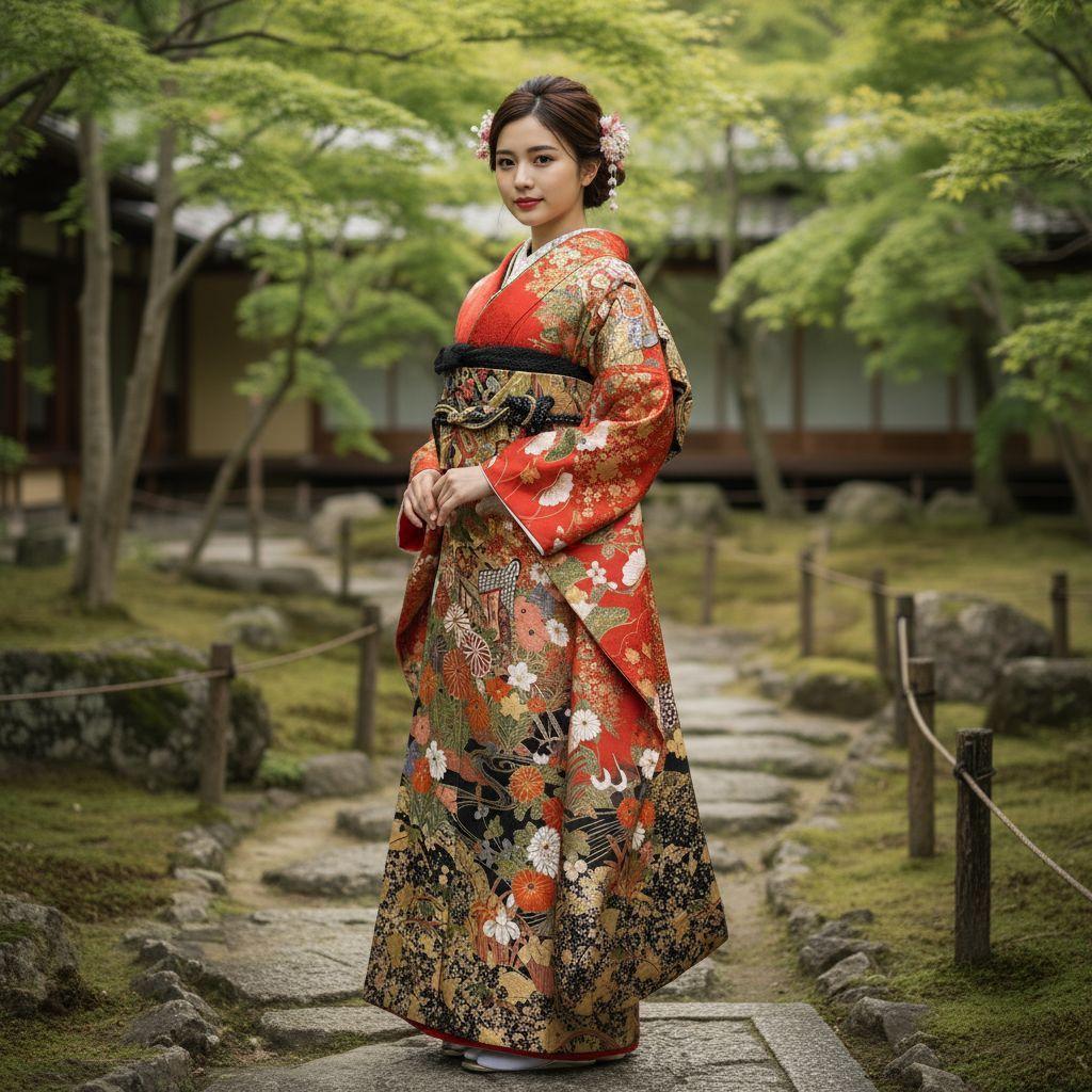 振袖フルセット(7点)・成人式・古典柄・金彩加工・胴裏正絹・高級手縫い・逸品