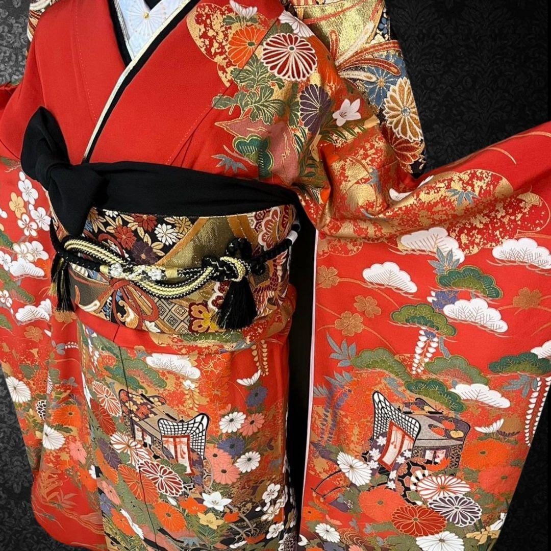 振袖フルセット(7点)・成人式・古典柄・金彩加工・胴裏正絹・高級手縫い・逸品