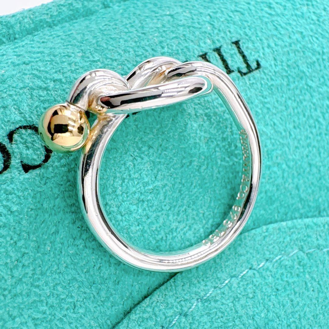 極美品 オールドティファニー ラブノット コンビ リング 7号 シルバー k18