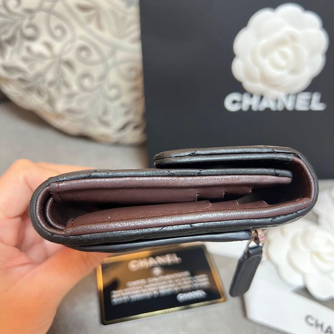 ◆カーミ◆ CHANEL マトラッセ ブラック ラムスキン 折り財布