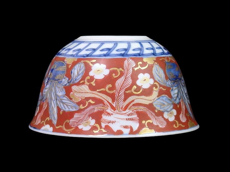 大聖寺伊万里　金襴手　梅に柘榴　蕪の図　向付　E049AS-CWs