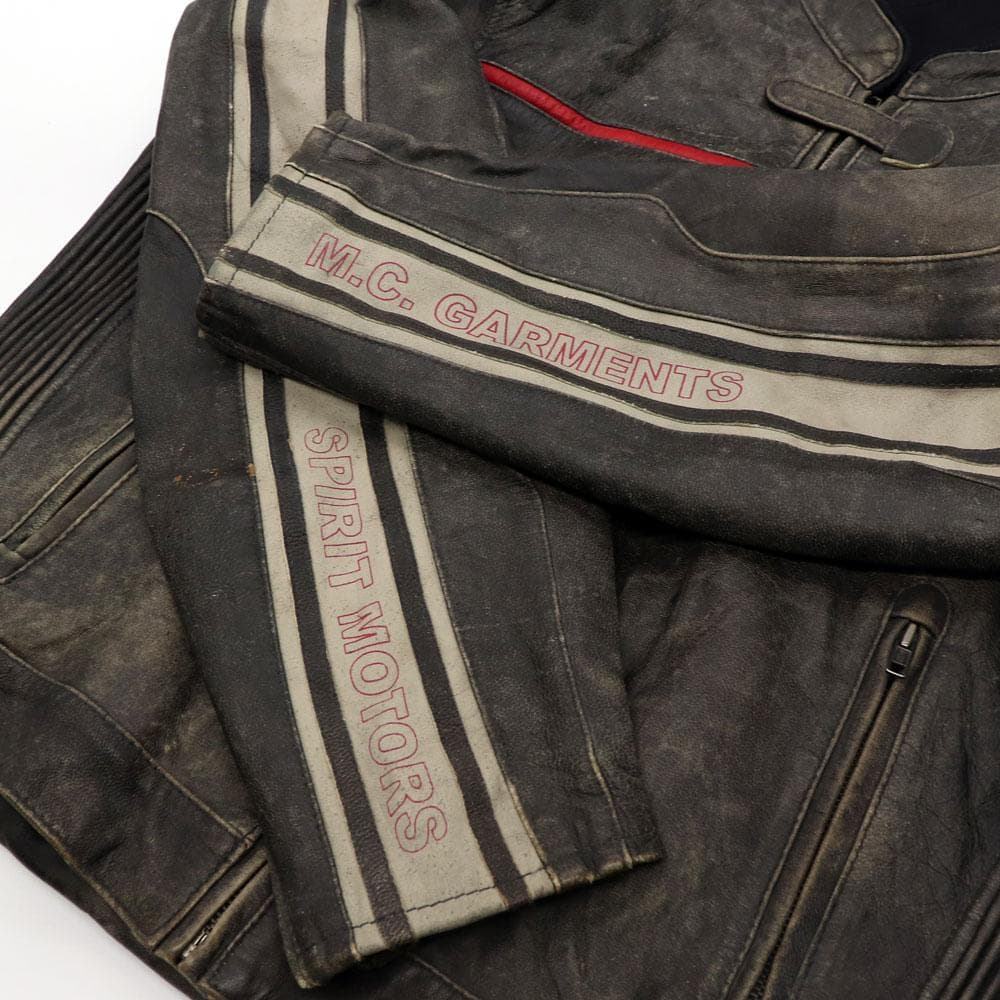 ユーロ古着 polo レーシングライダースジャケット アームロゴ バック刺繍本革