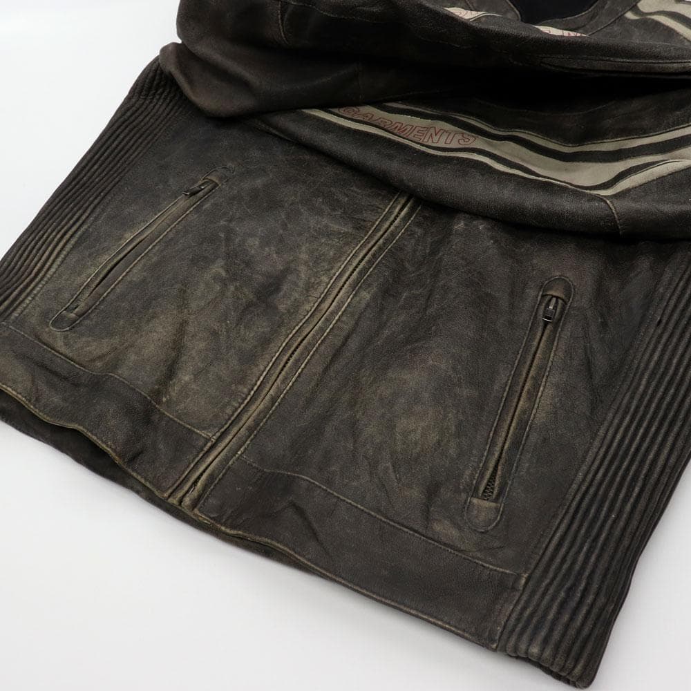 ユーロ古着 polo レーシングライダースジャケット アームロゴ バック刺繍本革