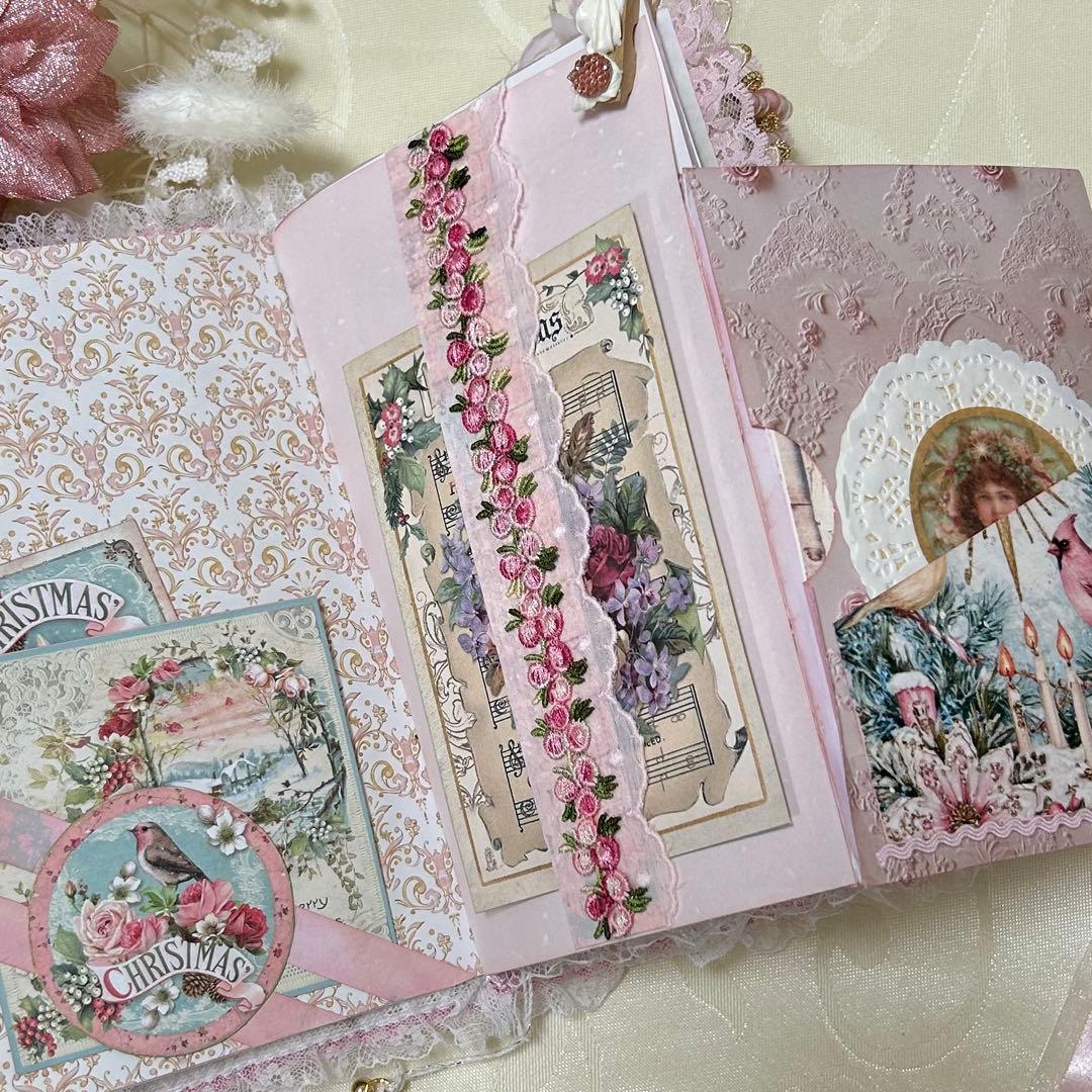 薔薇とレースのジャンクジャーナル・雑記帳　ピンクのMerry christmas