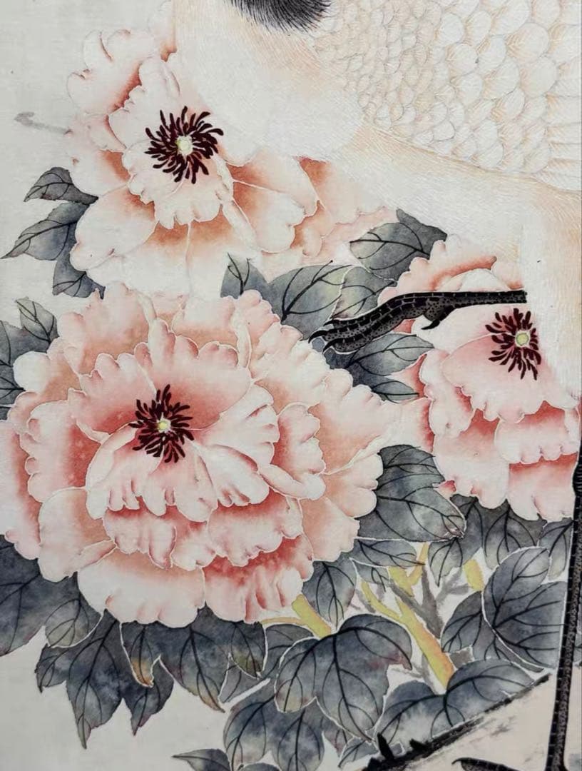 【12月限定価格】水墨画 沈銓《牡丹双鶴》大四尺 中堂画｜掛け軸・実物撮影