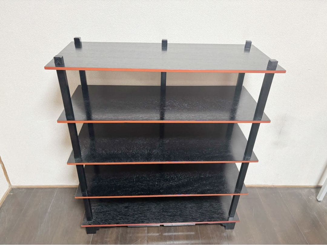 美品 懐石道具 五段 配膳棚 組立式 柿合塗 引出し付 木製爪紅 収納家具茶器