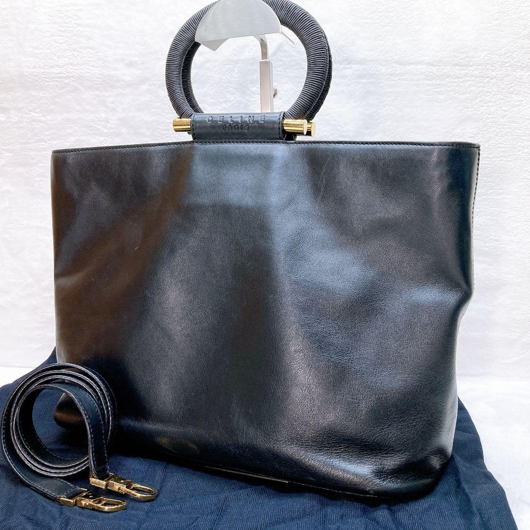 ✨綺麗✨CELINE セリーヌ サークルロゴ 2wayショルダーバッグ ブラック