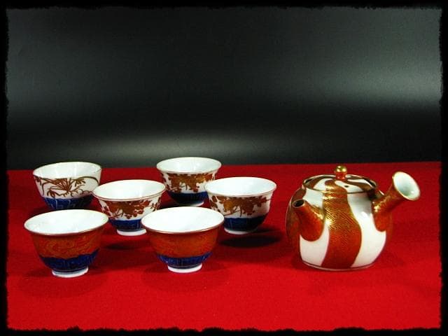 九谷 大日本永楽造 金彩 赤絵 染付 鳳凰文 龍文 茶道具 煎茶器 茶器c615