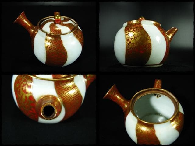 九谷 大日本永楽造 金彩 赤絵 染付 鳳凰文 龍文 茶道具 煎茶器 茶器c615