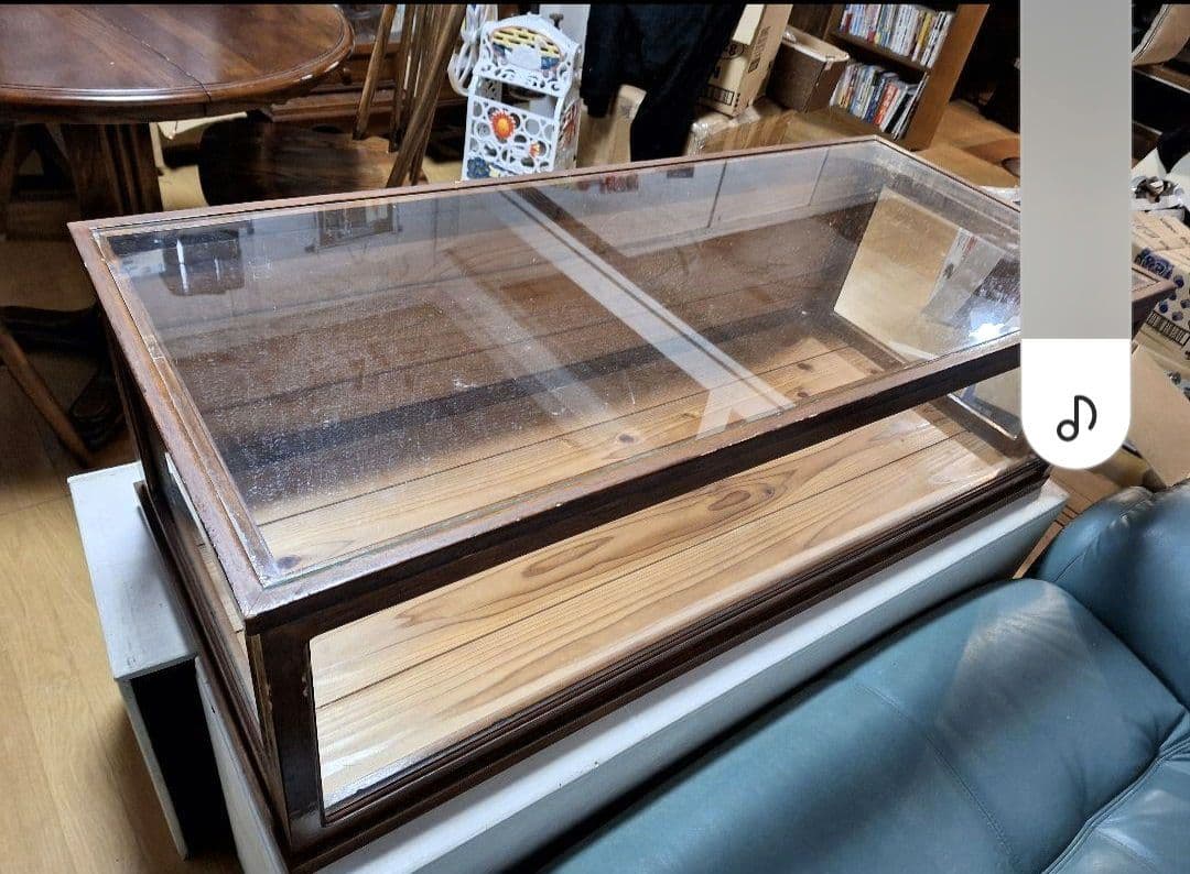 古い木枠の卓上ガラスケース　食器棚　キッチン収納　古家具　古道具
