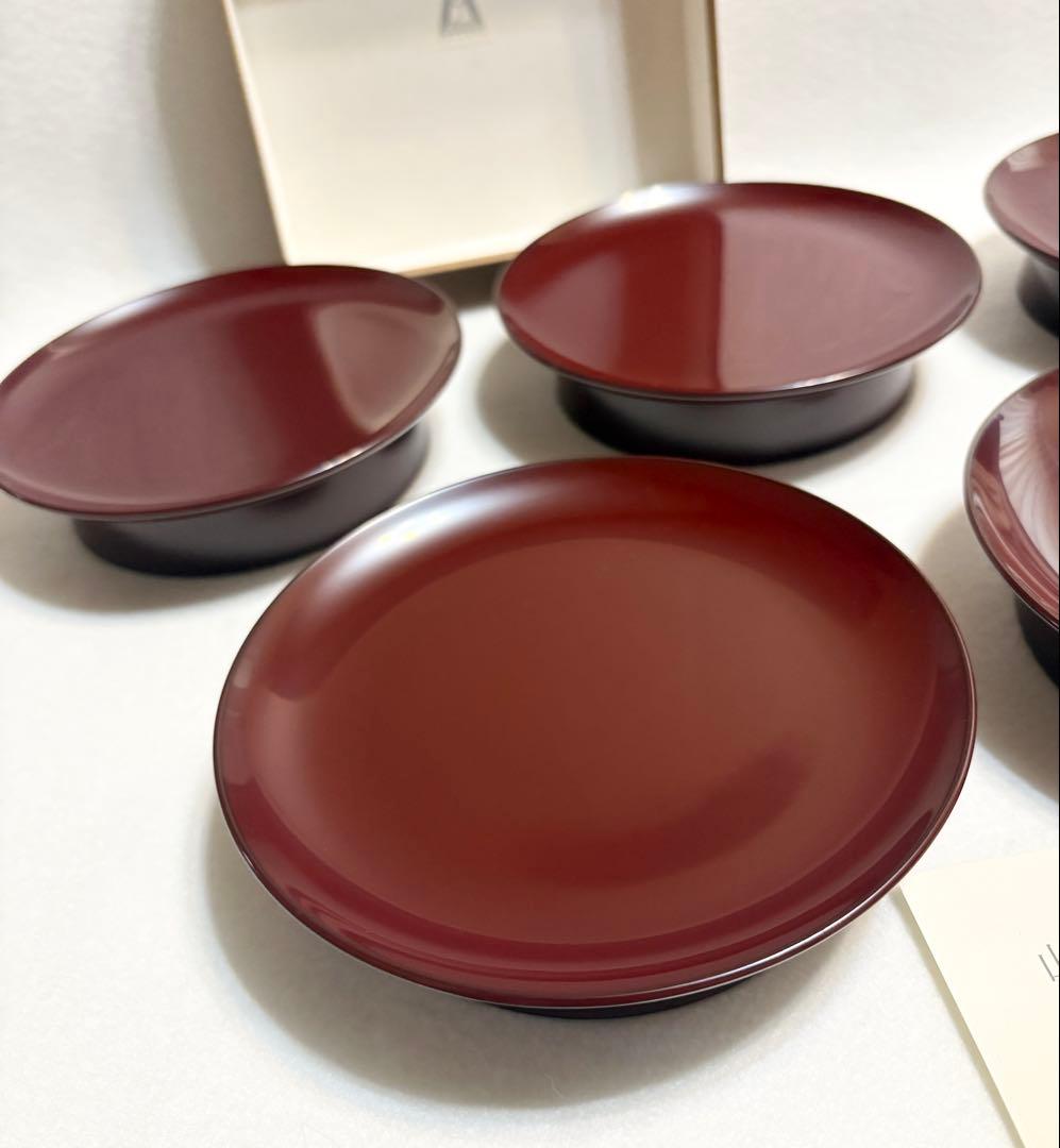 山田平安堂 漆器 高台菓子皿 銘々皿 5客揃 和食器 茶道具 菓子器 盛皿 漆
