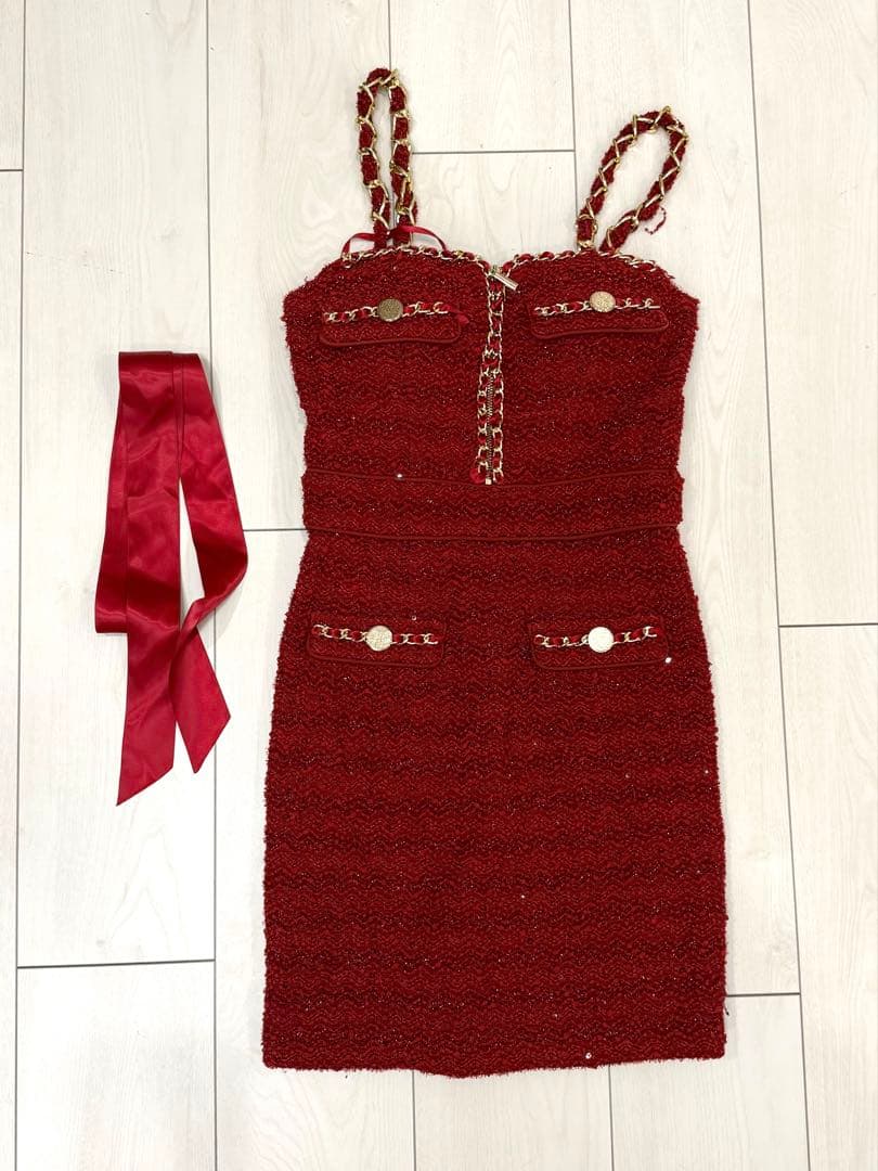 【an /アン】ツイードショルダーリボンドレス