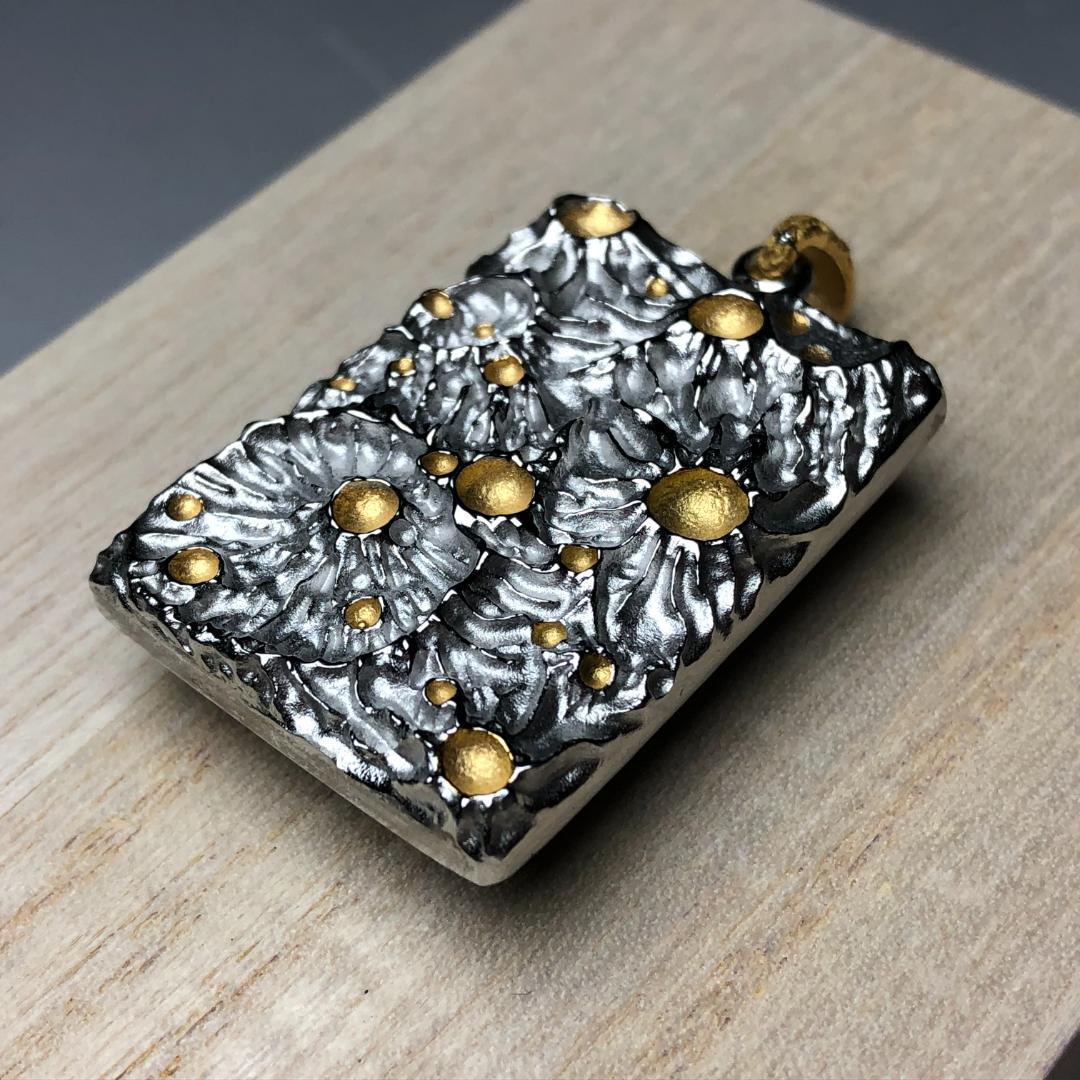 パラサイト隕石 　ペンダントトップ　石鉄隕石　セリコ隕石 銀　共箱