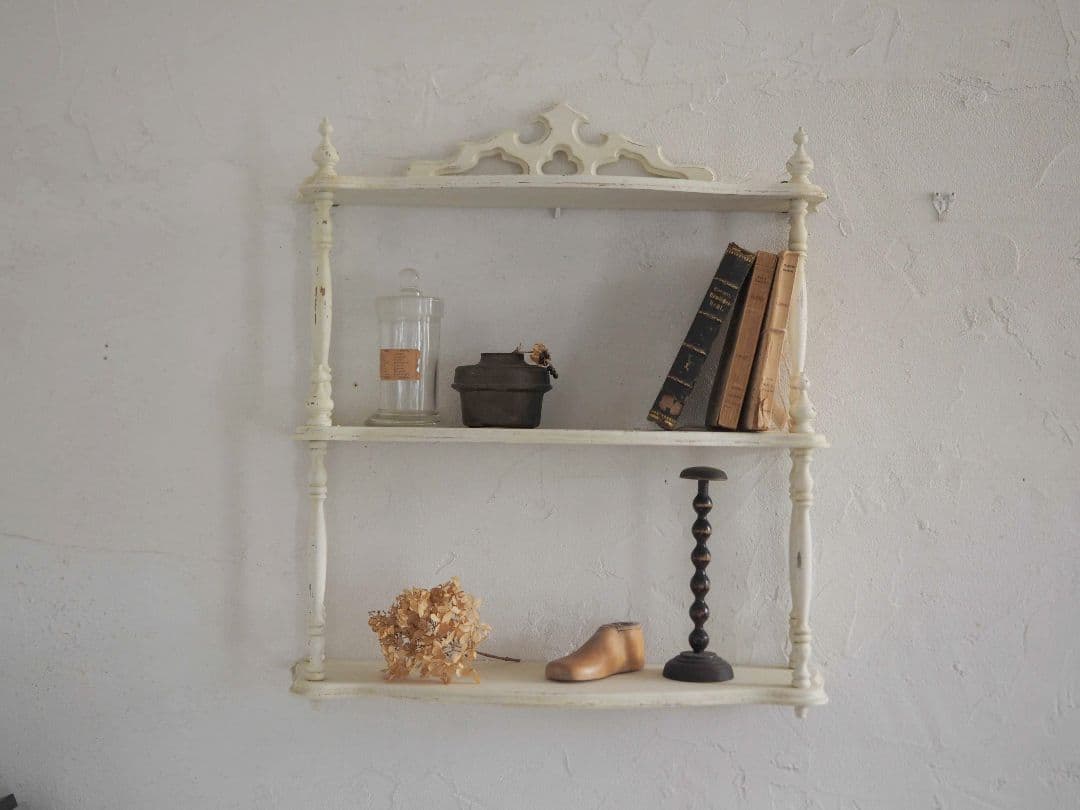フランス　アンティーク　シェルフ　 木製 3段シェルフ　ウォールシェルフ　棚