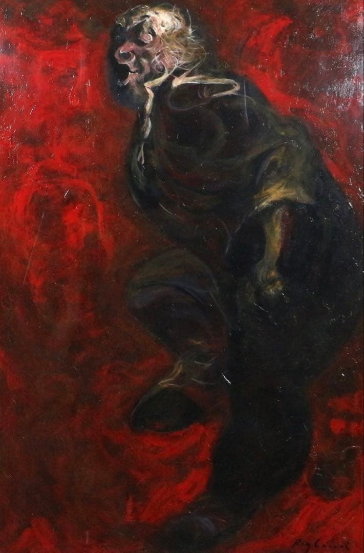 【約F30号】模写 鴨居玲「踊り候え」1974年制作 油彩画 額装品 油絵 特大