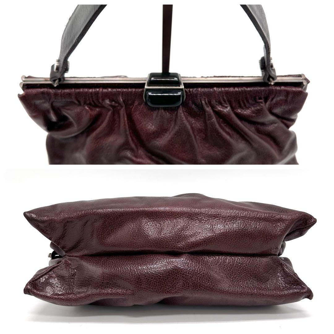 MARNI がま口 ハンドバッグ シボ革 ダークブラウン×ブラック 上品 モダン