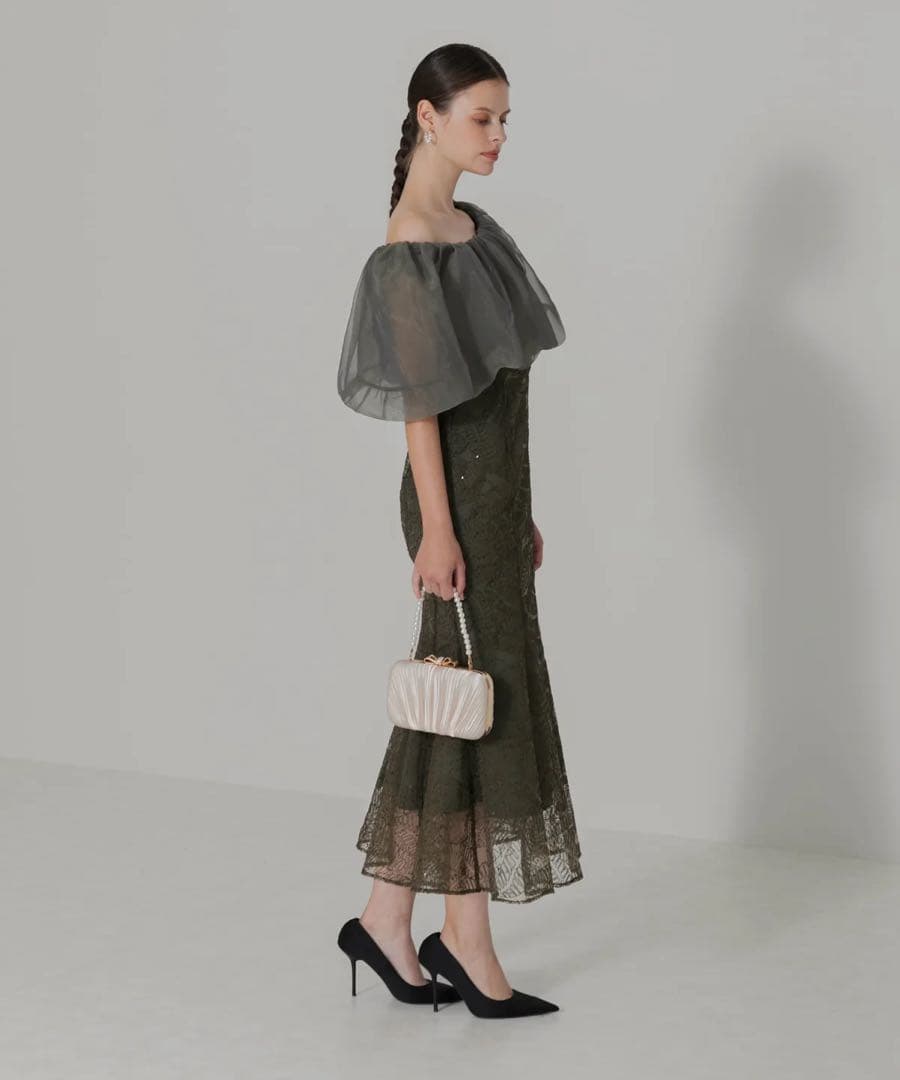 LEJA / 2WAY オフショルダーパフスリーブマーメイドワンピースドレス