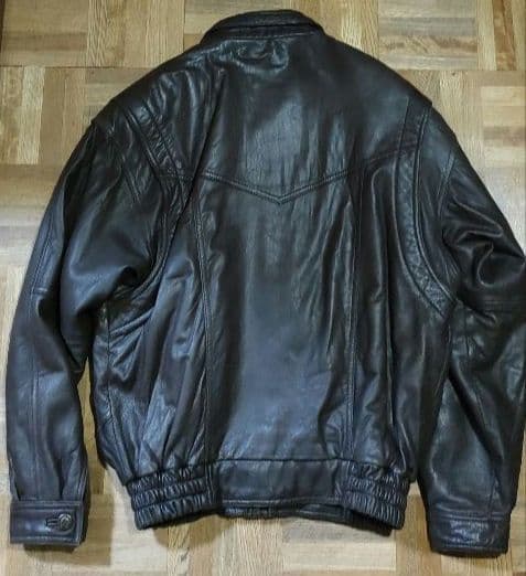 少し難あり　ラムレザーブルゾン　ダークブラウン　M　イエローコーンワッペン