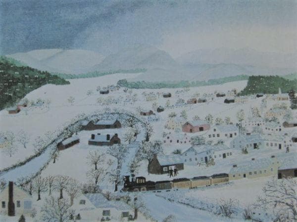 グランマ・モーゼス、『フージック・フォールズ　ニューヨーク州　冬』
