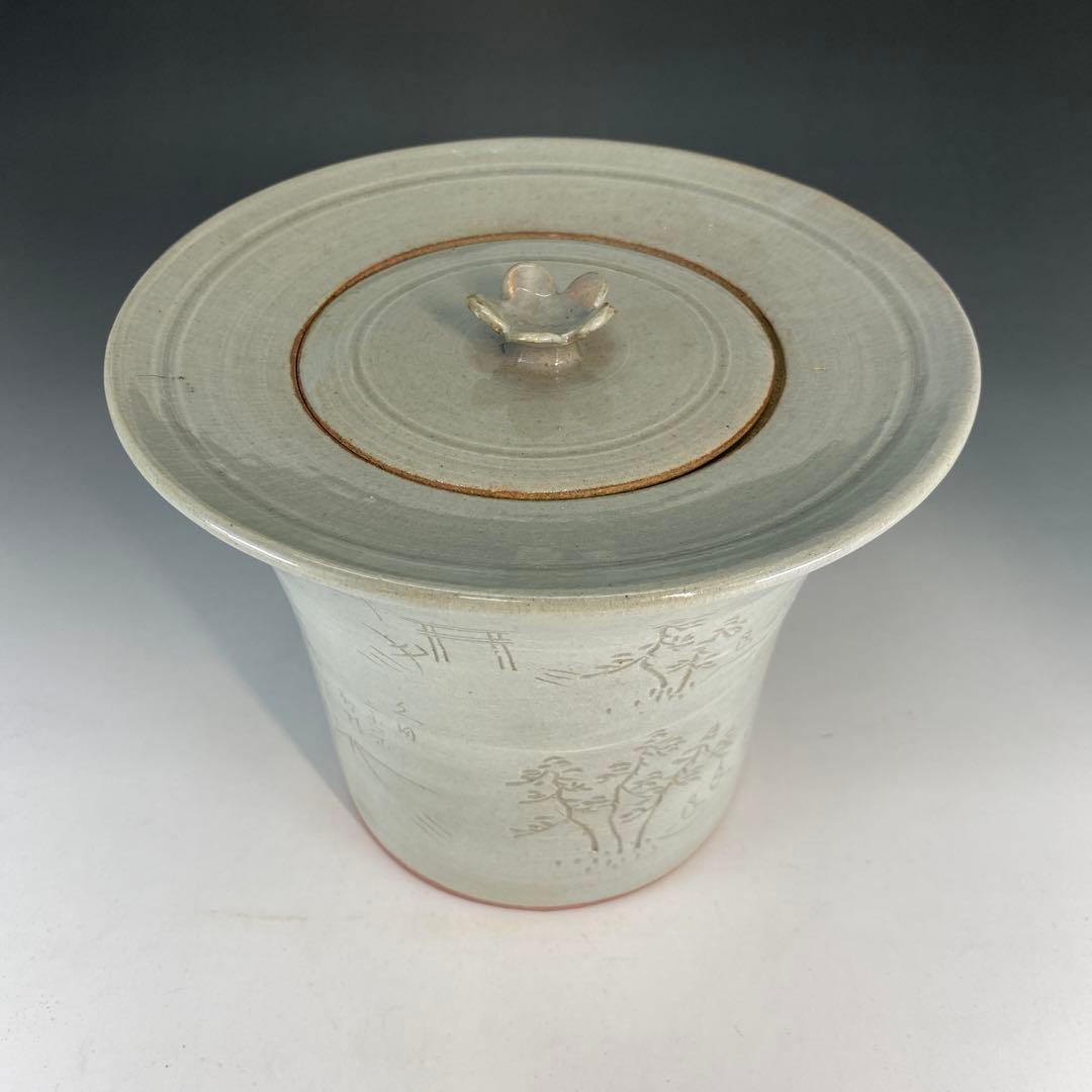 【茶道具】佐久間芳山造　茶会図水指（共箱）