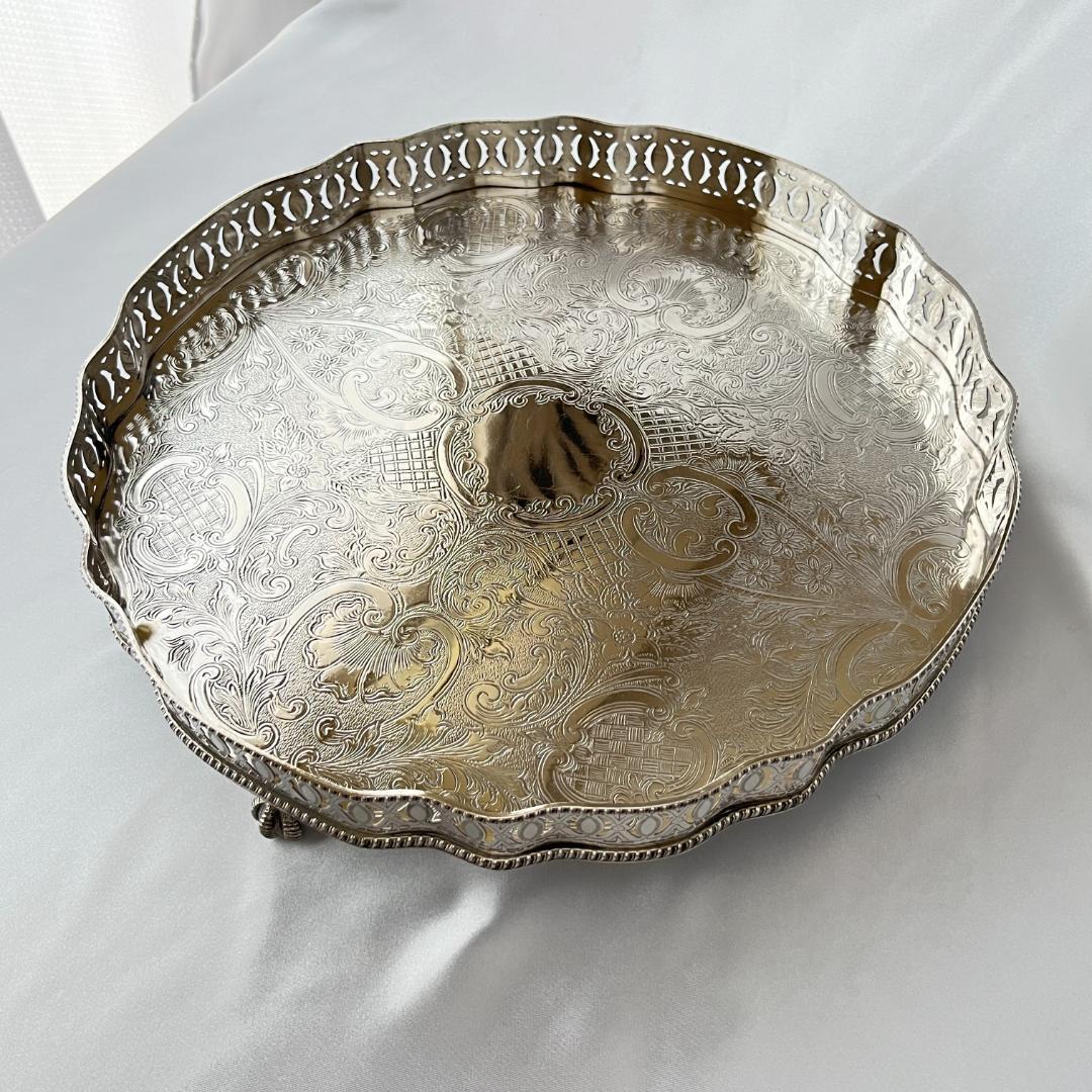 【英国】 ギャラリートレー サークル型 30cm 【シルバープレート】