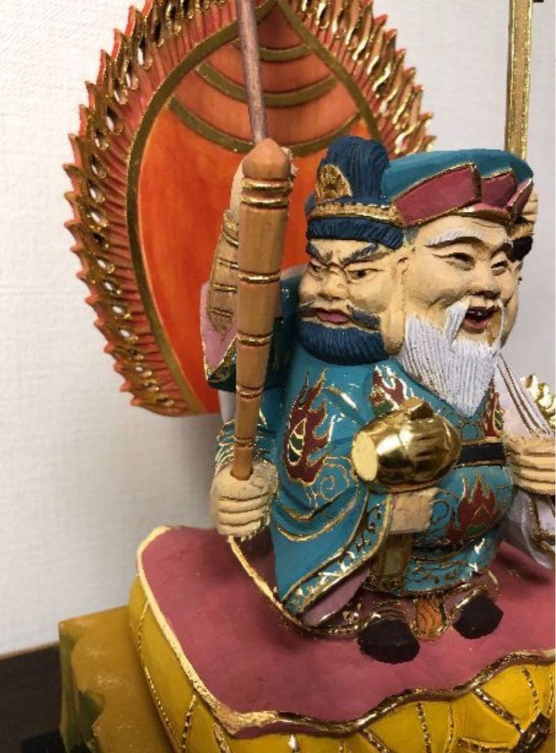 三面大黒天　仏像木彫り 桧木　新品 22cm