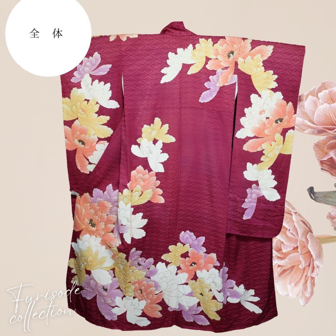 振袖フルセット　ワインレッド／大柄牡丹　成人式