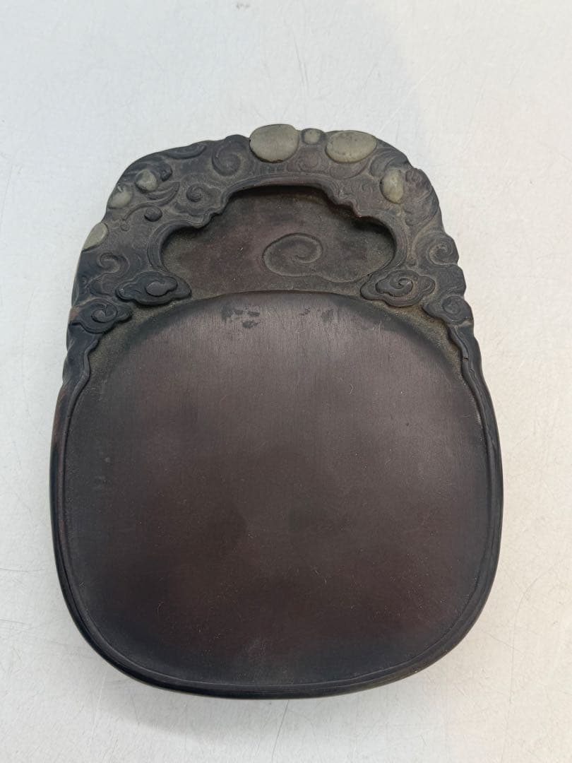 中国　端硯　水石硯　如意雲彫　詩紋刻　重さ約1.2kg 送料込み260106