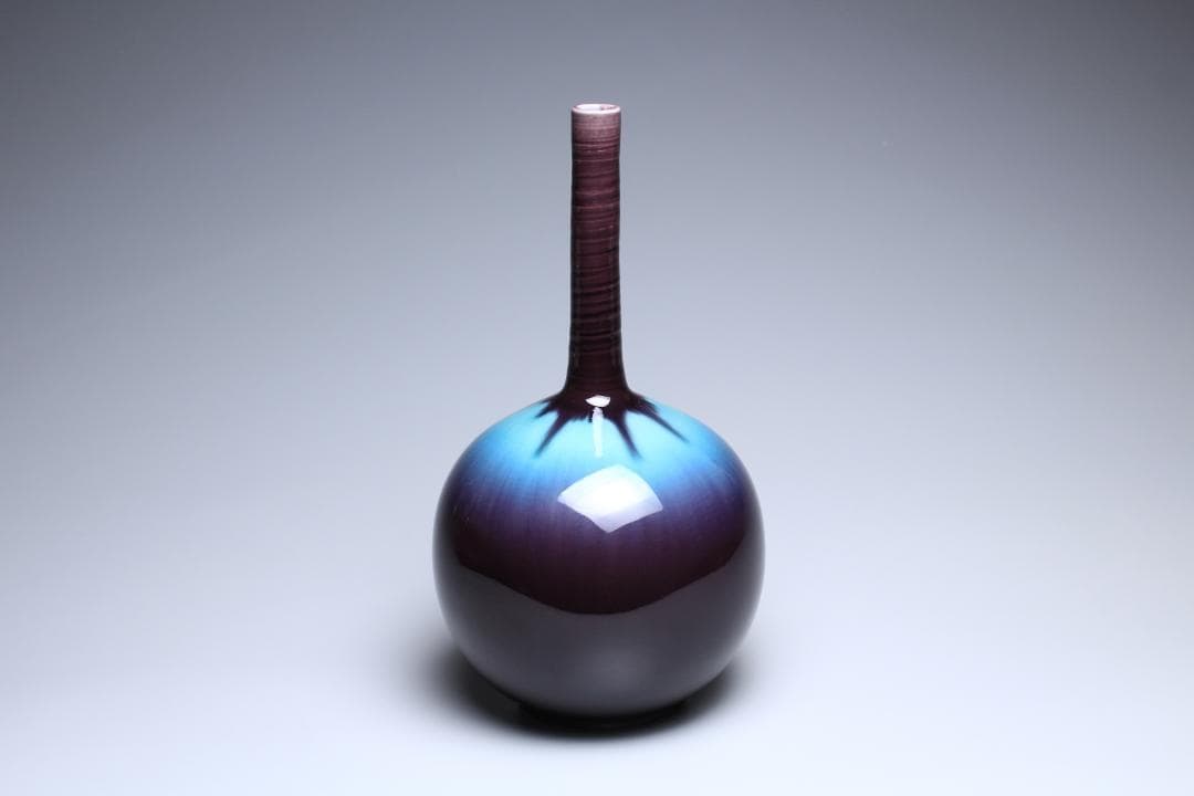 徳田正彦　彩釉花入　三代柳雨軒　徳田八十吉　人間国宝　共箱　茶道具【正一古美術】