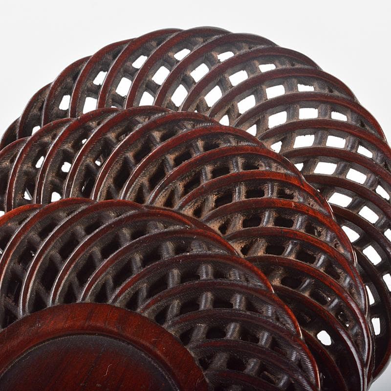 中国　唐木紫檀製　透かし彫り　茶托　五客　V　R6533E