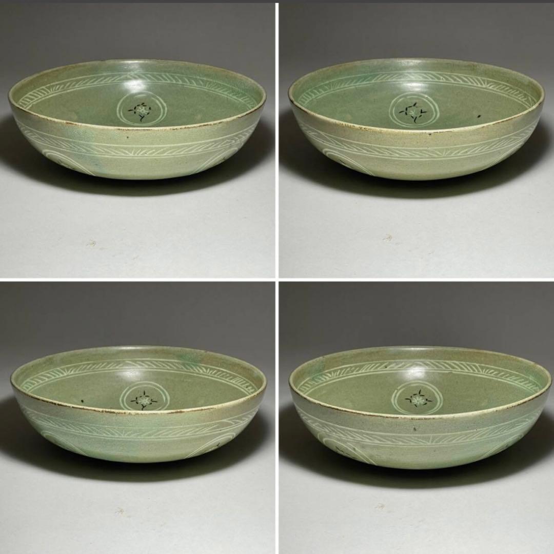 青磁象嵌　碗　箱付