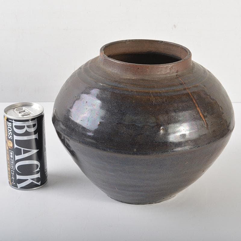 朝鮮美術　李朝　高麗黒釉　壷　C　R7089B