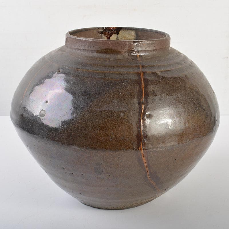 朝鮮美術　李朝　高麗黒釉　壷　C　R7089B