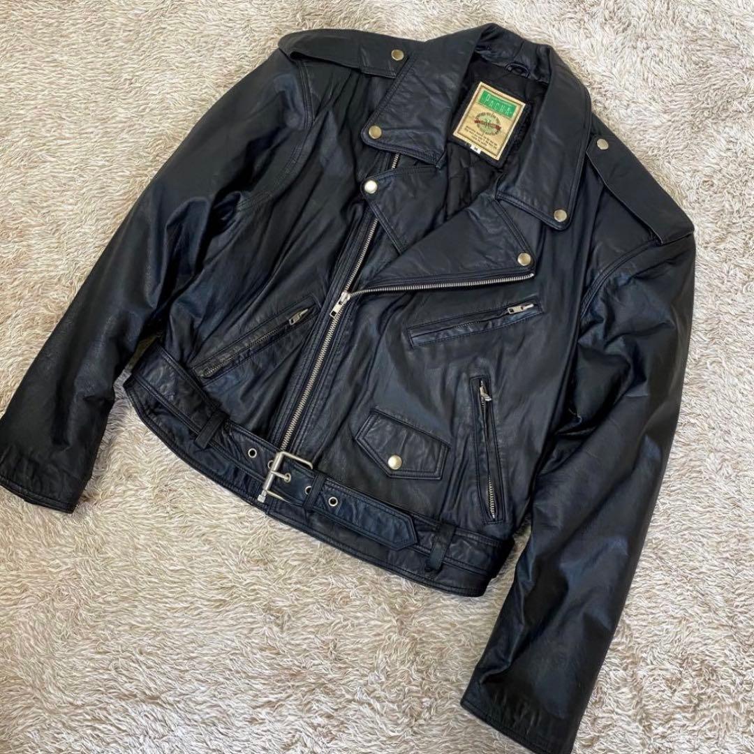 PACHA ショート丈ダブルレザージャケット　ライダース　ブラック