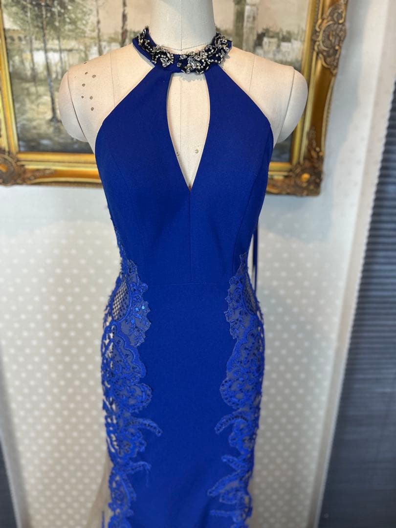 ブルー ビーズ装飾 マーメイドドレス