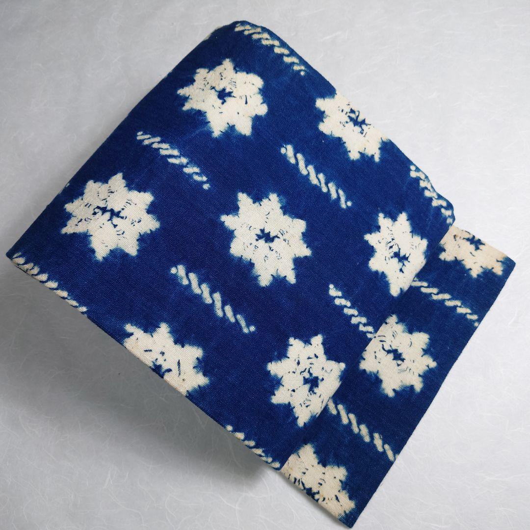 木綿 名古屋帯 藍染 絞り 工芸品 雰囲気あり 極上 逸品 訳あり