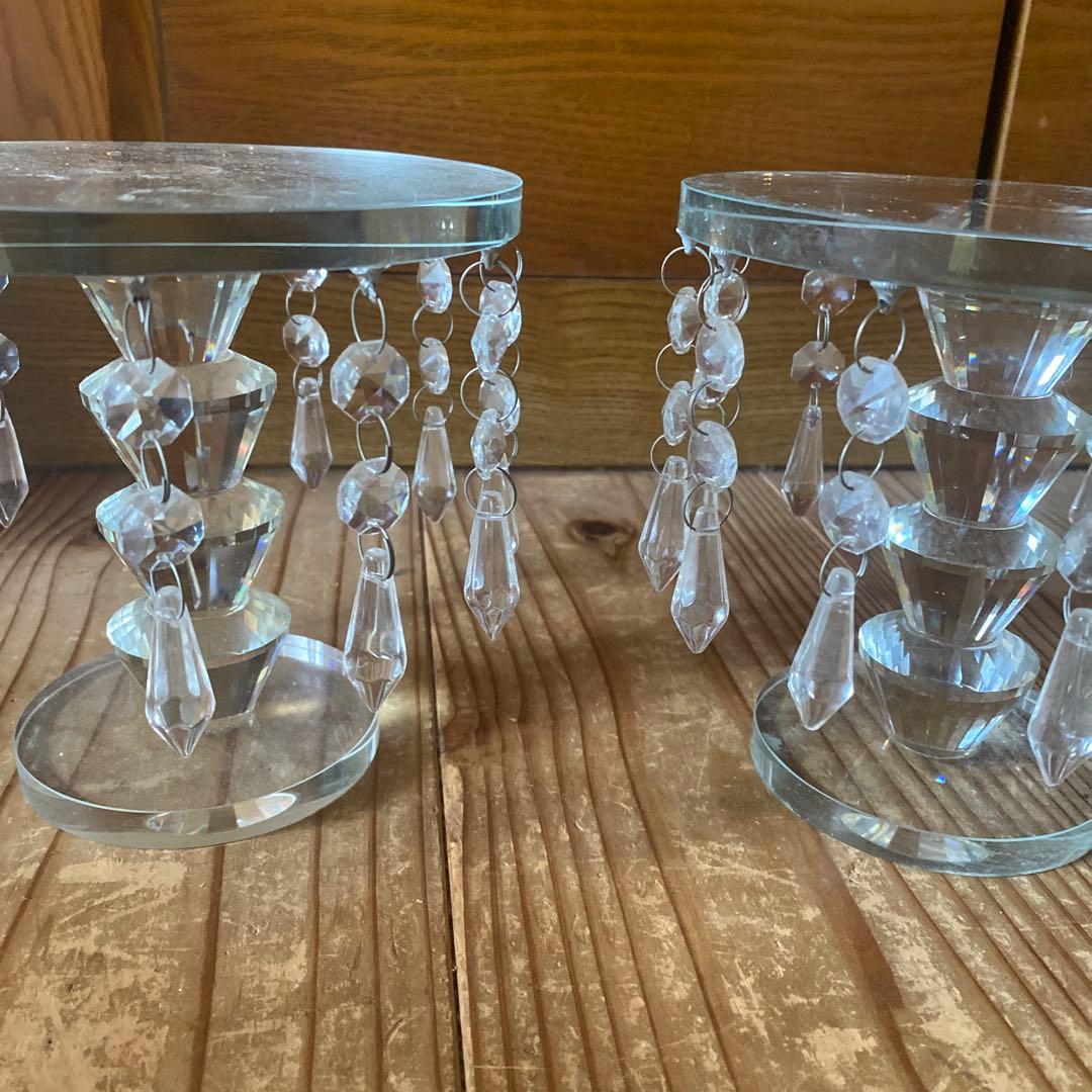 エレガント　ガラス製クリスタルディスプレイスタンド2個セット