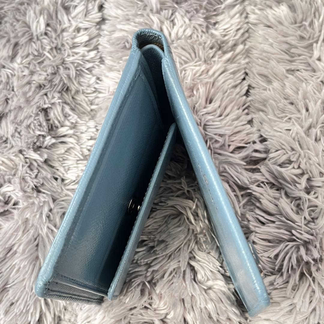 CHANEL 折り財布　ココマーク　ココボタン　水色　レディース