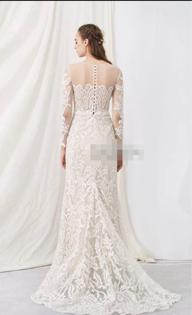 前撮り　二次会ドレス　長袖　レース刺繍